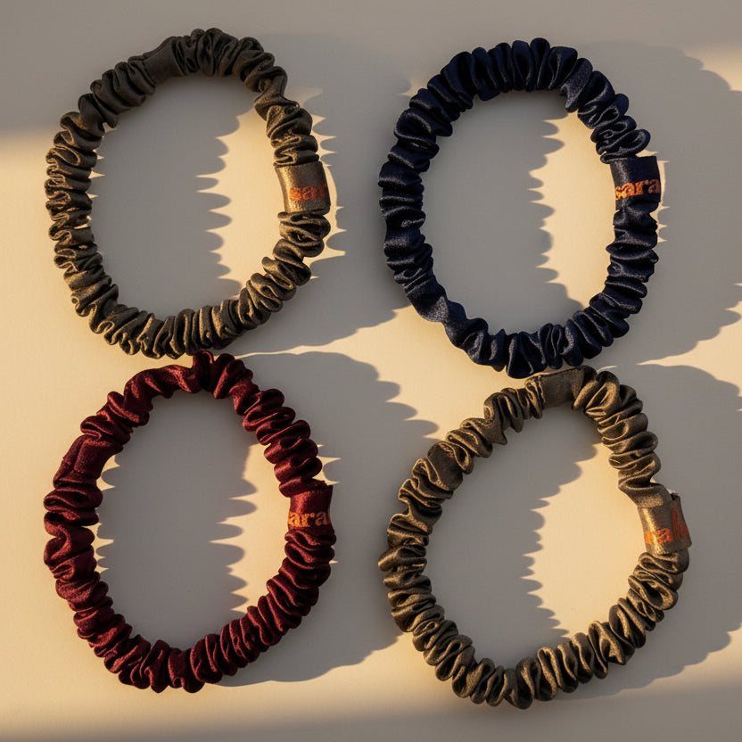 Ensemble de 4 chouchous en soie - Les foncés